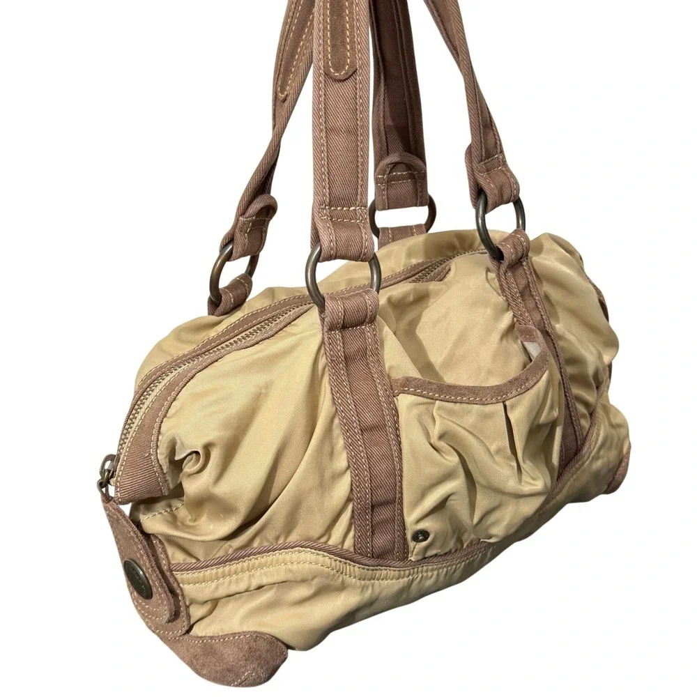 Y2K Gap 1969 Satchel Bag Women OS Tan Brown Utility Nylon Suede Trim Handbag